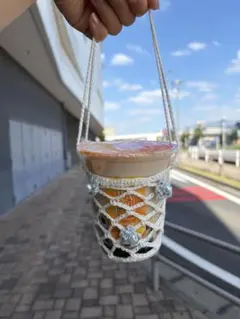 ハンドメイド カップホルダー かぎ針編み 花モチーフのサムネイル