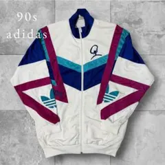 【adidas】希少90sナイロンジャケット刺繍企業ロゴヨーロッパユーロ古着M