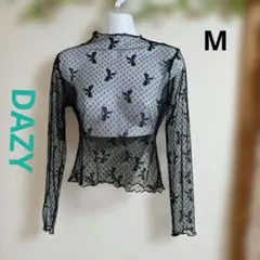 DAZY リボン ドット柄 シアーメッシュトップス レタストリム 黒 Mのサムネイル