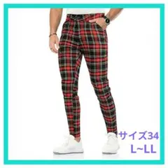 GINGTTO メンズ ストレッチ スキニーパンツ チェック柄