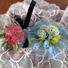 樹脂粘土　ミニチュア花束セット（赤・青・黄）
