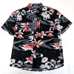 新品、タグ付き☆アロハシャツ デカ金魚 総柄　和柄　蓮の葉 波紋 LLのサムネイル