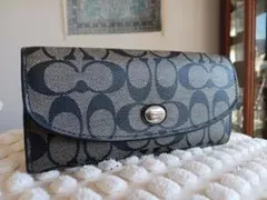 COACH 長財布 黒/グレー ロゴパターン　財布内側に難あり