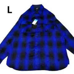 新品タグ付 POLO オンブレチェック 長袖シャツ L ブルー ブラックのサムネイル