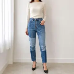 Sandro Paris 再構築 パッチワークデニムパンツ ririジップ 34のサムネイル