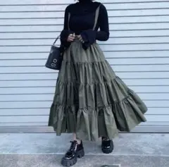 シーニュ aki ティアード ロング スカート フレア ギャザー ブラック美品 7041c60162124c7882a4ca5b7ddc4c