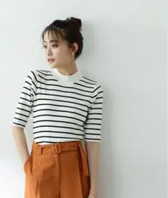 新品N.ナチュラルビューティーベーシック 総針ボトルネック5分袖ニット M