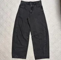 【美品】GU バレルレッグジーンズ　ダークグレー　L 標準丈