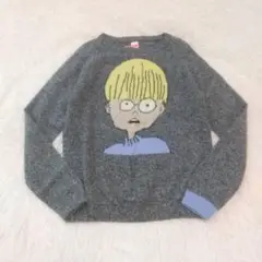 I am I アイアムアイ フェイス柄 ニット セーター グレー フリー