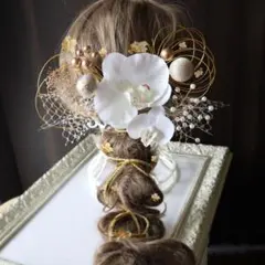 胡蝶蘭和装髪飾り パールピンと和玉の髪飾り 結婚式 卒業式 成人式 七五三