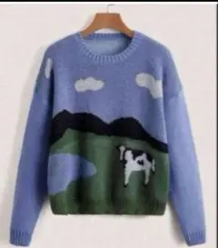 ✨️SHEIN✨️カラーブロック✨️牛パターン✨️ドロップショルダーセーター✨️のサムネイル