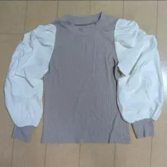 異素材切り替え パフスリーブ 長袖 カットソー M