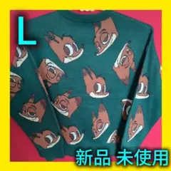 【新品】ディズニー ズートピア NICK オーバーサイズ 総柄　ニット　L