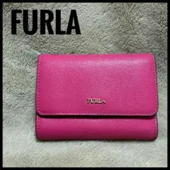 美品 FURLA フルラ 三つ折り財布 ピンク ミニウォレット バビロン レザー