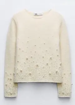 【試着のみ】ZARA フェイクパール付きニットセーター Mサイズ