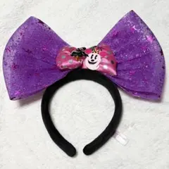 ディズニー disney カチューシャ ハロウィンミニー 紫 リボン 被り物