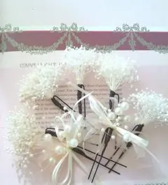 かすみ草とパールリボンホワイトの髪飾り7点セット卒業式髪飾り成人式髪飾り和装髪飾