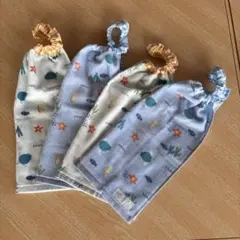 ハンドメイド　おりこうエプロンタオル　4枚セット　海の生き物　カメ　さかな