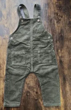 H&M コーデュロイサロペット 85 ダークグリーン オーバーオール サロペット