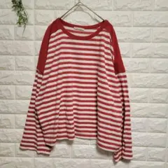 a553【ZARA】薄手トレーナー　赤ボーダー　身幅ゆったり　袖口 ストレート