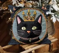 最終お値下げ！【新品】クロネコプリントクッションカバー40×40cm