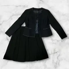エスプリミュール　スカートスーツ　セレモニー　ブラック　ノーカラー　ツイード