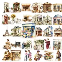 T254／コラージュ素材/海外/ステッカー/シール/PET 建物