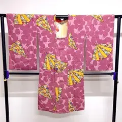 セミアンティーク　道行コート　葵　扇　橘　梅花　竹　紗綾形地紋　着物　022k