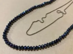 黒×ゴールド2連ロングネックレスとアクアブルー＋白のトップペンダントセット