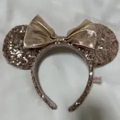 ミニー耳カチューシャ ピンク ゴールド スパンコール