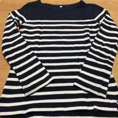 値下げ美品無印良品濃紺白ボーダー長袖カットソー140男女可しっかりした生地
