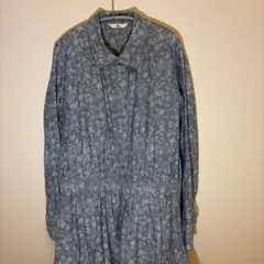 45R ロング シャツワンピース　花柄 総柄 ブルー 2way 長袖のサムネイル