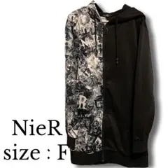 NieR パーカー サイズF ロング丈 ジップパーカー バイカラー ブラック