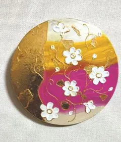 テクスチャーアート　アクリル画　 花の絵　 円形