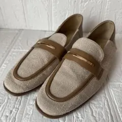 【ルタロン】メタルソフトローファー　キャンバス×レザー22.5㎝　ブラウン