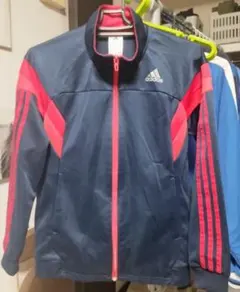 adidas キッズ ジャージ ジャケット ネイビー×レッド　レディース　メンズ