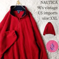 90s★レア★US輸入古着★NAUTICA ハーフジップフリース XXL レッド