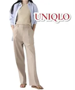 【UNIQLO】WOMEN タックワイドパンツ L ベージュ