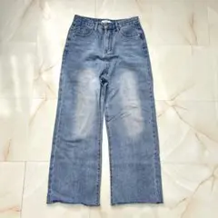 レディース ワイドデニム ハイウエスト L カットオフ y2k 00s