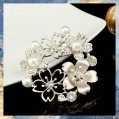 フォーマル フラワーブローチ パール シルバー 花 桜 ビジュー レディース