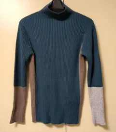 【最終セール！】リブ編みハイネックセーター カラーブロック　配色ニット