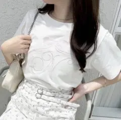 NICE CLAUP　サイドドロストTee　ホワイト　アソートTシャツ　リボン
