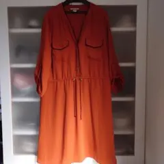 H&M オレンジ 長袖 ひざ丈ワンピース US 12