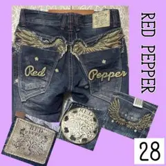 【28】RED PEPPER y2k ウィング刺繍　ダメージ加工ストレートデニム