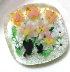 レジンヘアゴム 黒猫親子の春のお散歩 ハンドメイド