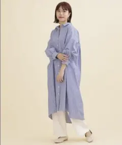 【美品】ナノユニバース　ストライプ シャツワンピース 長袖