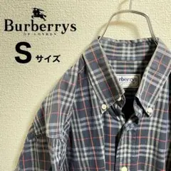 【古着】Burberrys シャツ チェック柄 長袖 ネイビー 90s