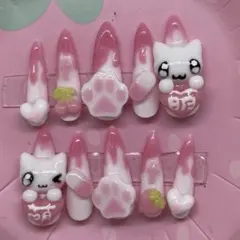 ピンク×平成女児ネイルチップ 地雷系 量産型 姫系 ハンドメイド