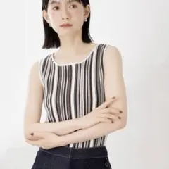 【前後2WAY】 ストライプ柄ニットタンク トップ　新品タグ付き　M　アイボリーのサムネイル