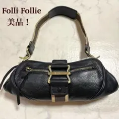 極美品♪ Folli Follie フォリフォリ レザー ショルダーバッグ 黒 